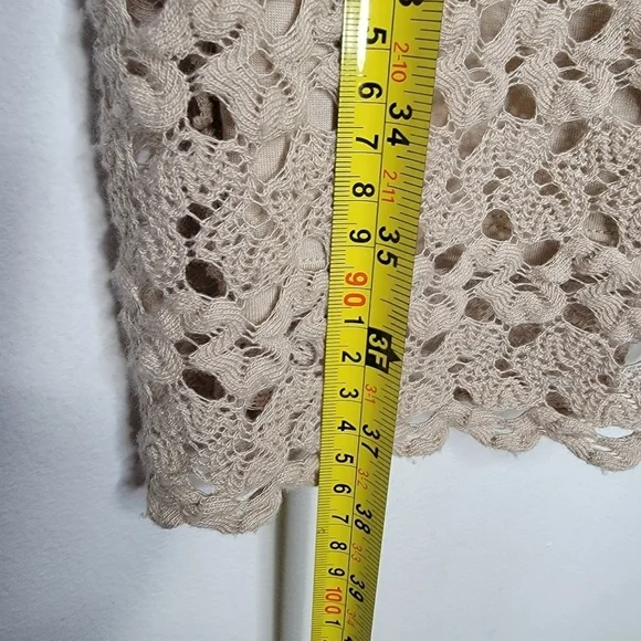 FREE PEOPLE Nude Mini Dress Lily Crochet Blouson Lace Overlay Cutout Women Small - Picture 13 of 14